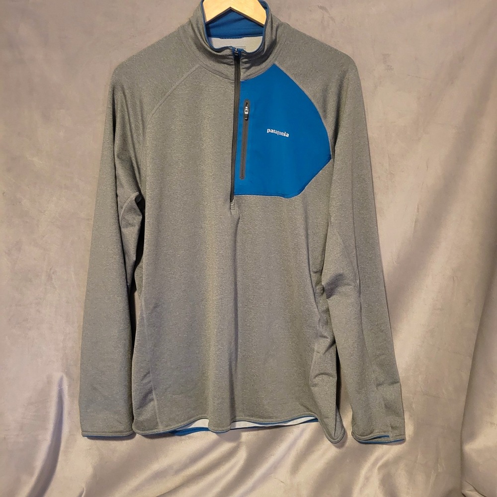 Patagonia Men's L Gray/Blue 1/4 Zip Mock Neck Long Sleeve Pullover Shirt